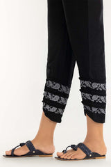 Black Screen Printed Raw Silk Pants TR-21-161