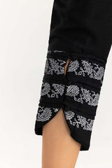Black Screen Printed Raw Silk Pants TR-21-161