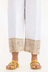 White Embroidered Raw Silk Pants TR-21-162