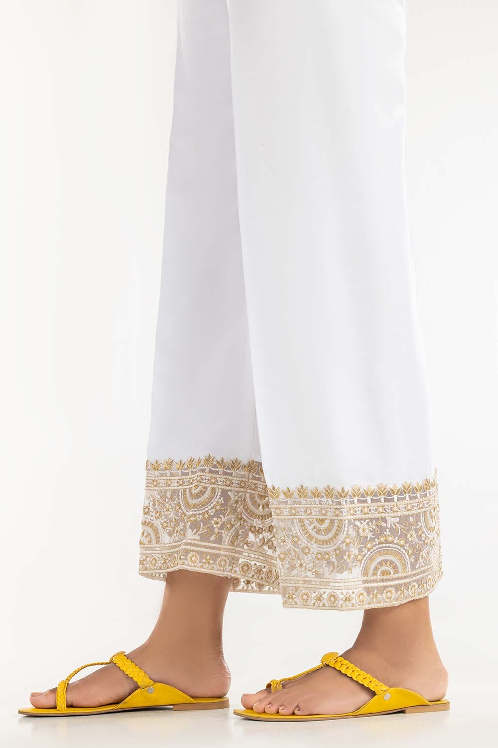 White Embroidered Raw Silk Pants TR-21-162