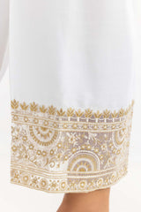 White Embroidered Raw Silk Pants TR-21-162