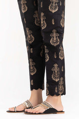 Black Screen Printed Raw Silk Pants TR-21-163