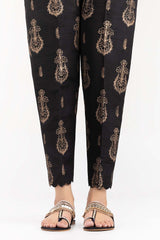 Black Screen Printed Raw Silk Pants TR-21-163