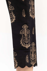 Black Screen Printed Raw Silk Pants TR-21-163