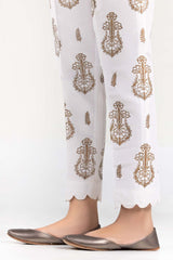 White Screen Printed Raw Silk Pants TR-21-163