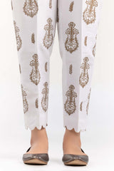 White Screen Printed Raw Silk Pants TR-21-163