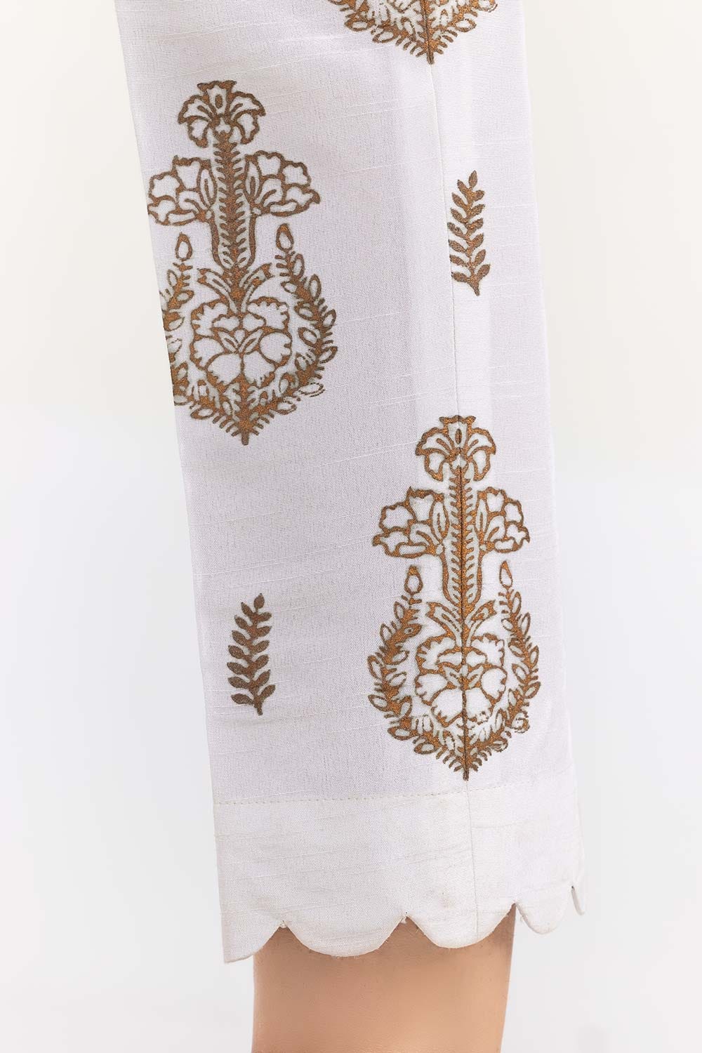 White Screen Printed Raw Silk Pants TR-21-163