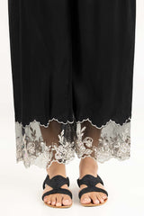 Black Embroidered Raw Silk Trousers TR-21-186