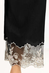 Black Embroidered Raw Silk Trousers TR-21-186