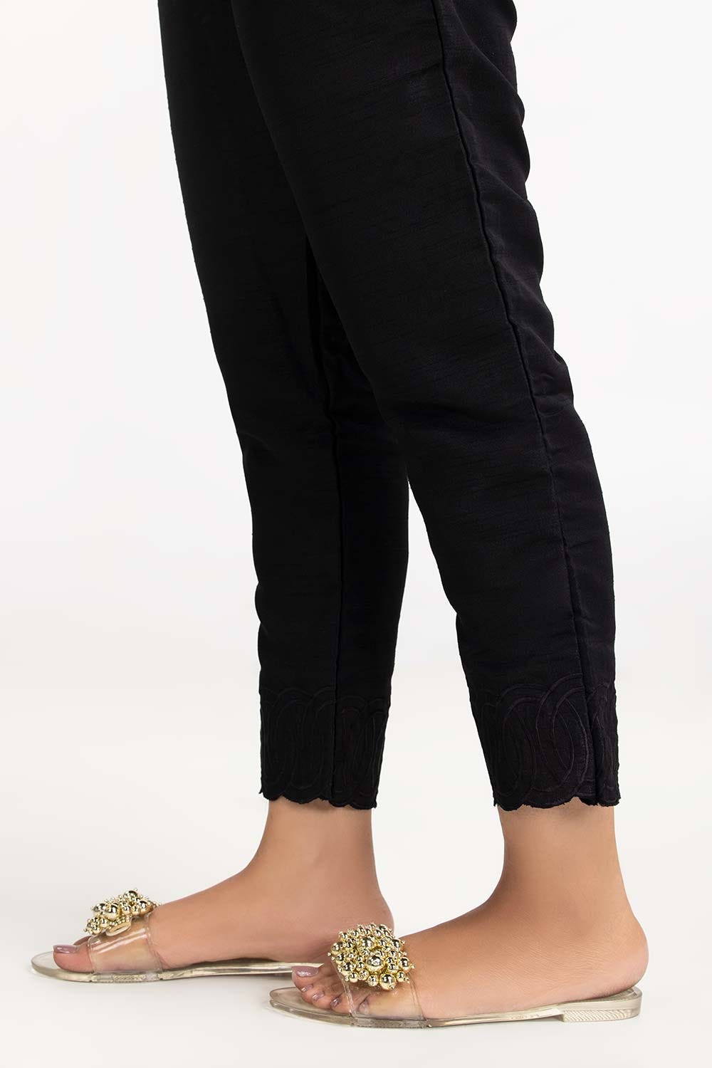 Black Embroidered Raw Silk Trouser TR-21-73