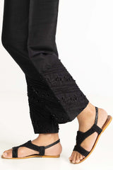 Black Raw Silk Embroidered Trousers TR-21-91