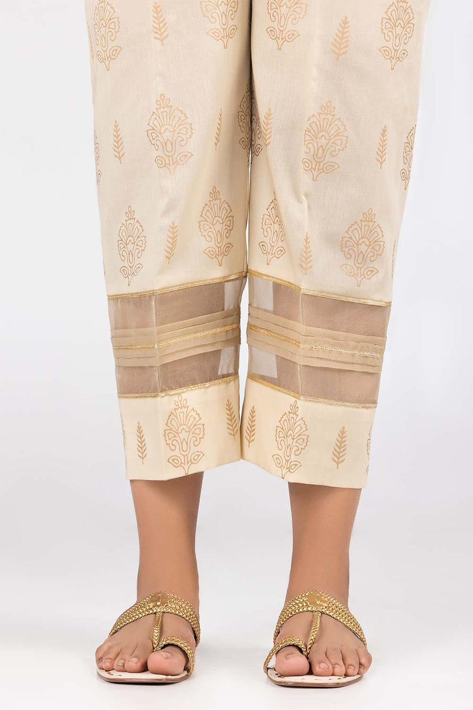 Beige Printed Cambric Trousers