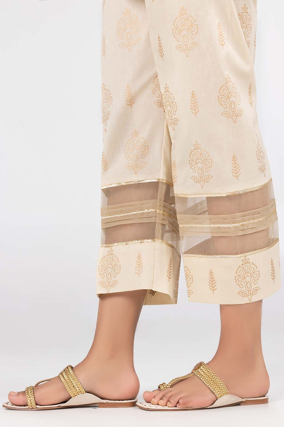Beige Printed Cambric Trousers