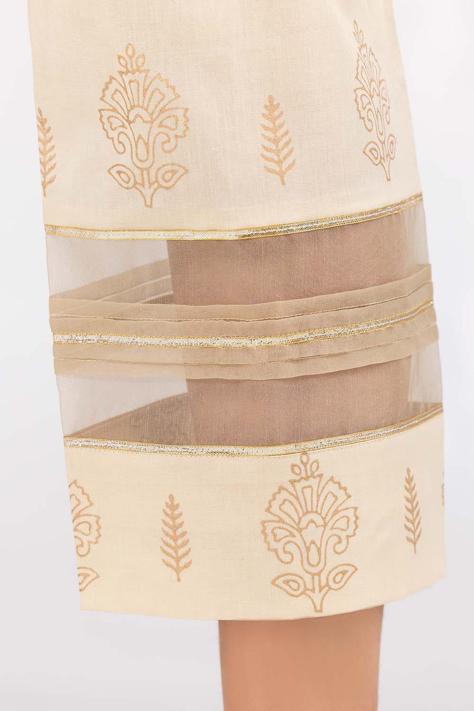 Beige Printed Cambric Trousers