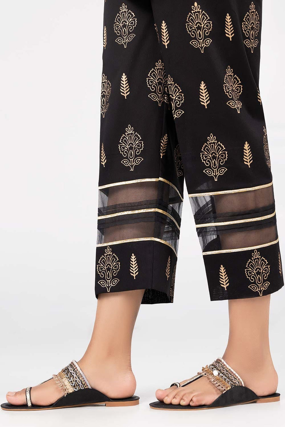 Black Printed Cambric Trousers
