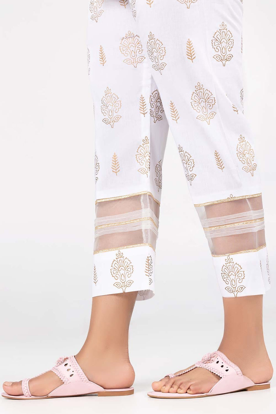 Off White Printed Cambric Trousers
