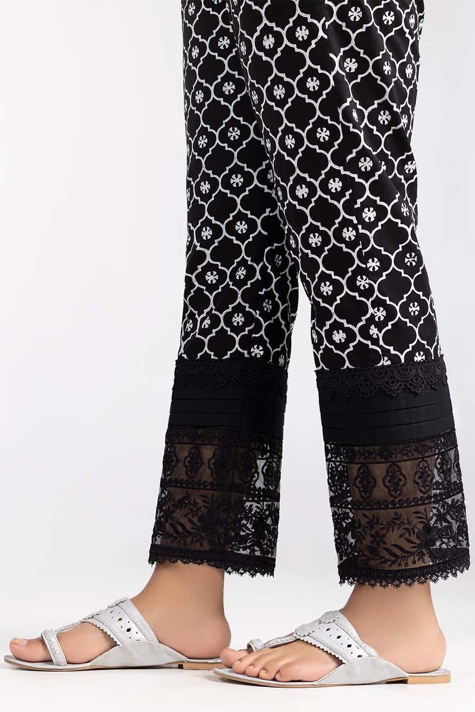 Black Embroidered Cambric Trousers
