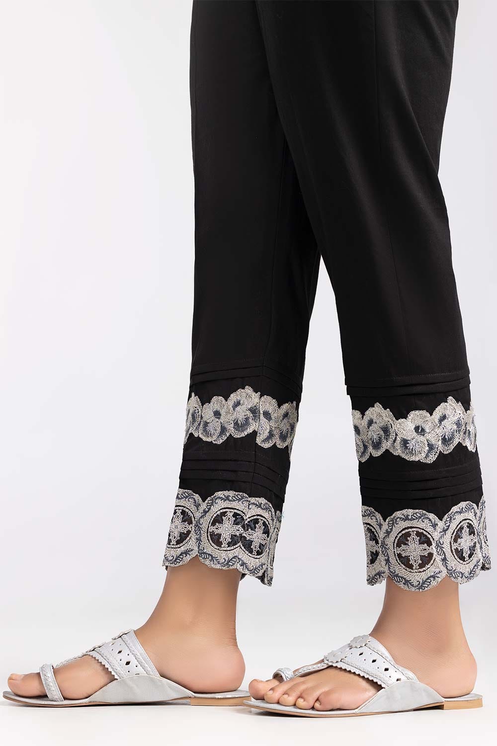 Black Embroidered Cambric Trousers TR-22-08