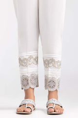 Off White Embroidered Cambric Trousers TR-22-08