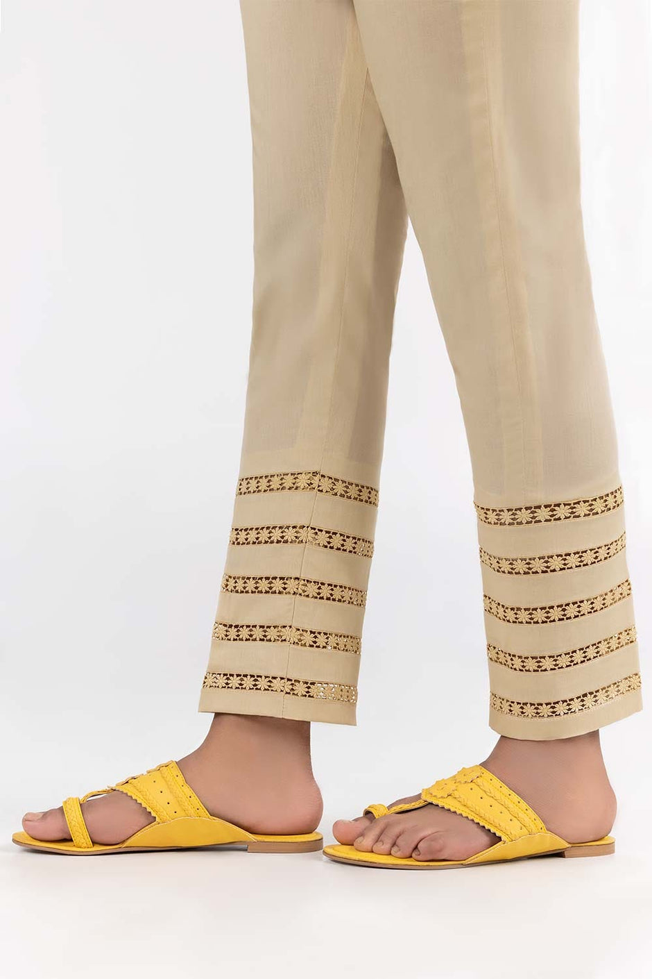 Beige Cambric Fashion Trousers