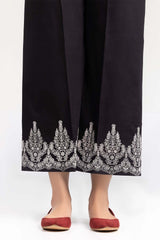 Black Screen Printed Raw Silk Trousers TR-22-123