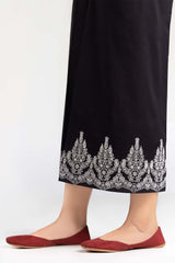 Black Screen Printed Raw Silk Trousers TR-22-123