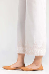 White Screen Printed Raw Silk Trousers TR-22-123