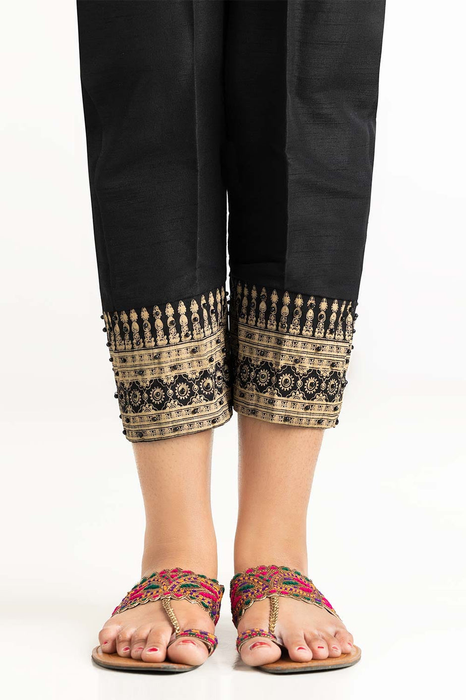 Black Raw Silk Trousers