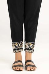 Black Raw Silk Embroidered Trousers TR-22-125