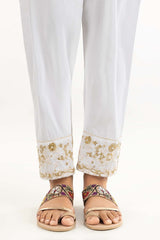 Off White Raw Silk Embroidered Trousers TR-22-125