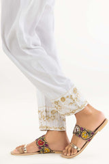 Off White Raw Silk Embroidered Trousers TR-22-125