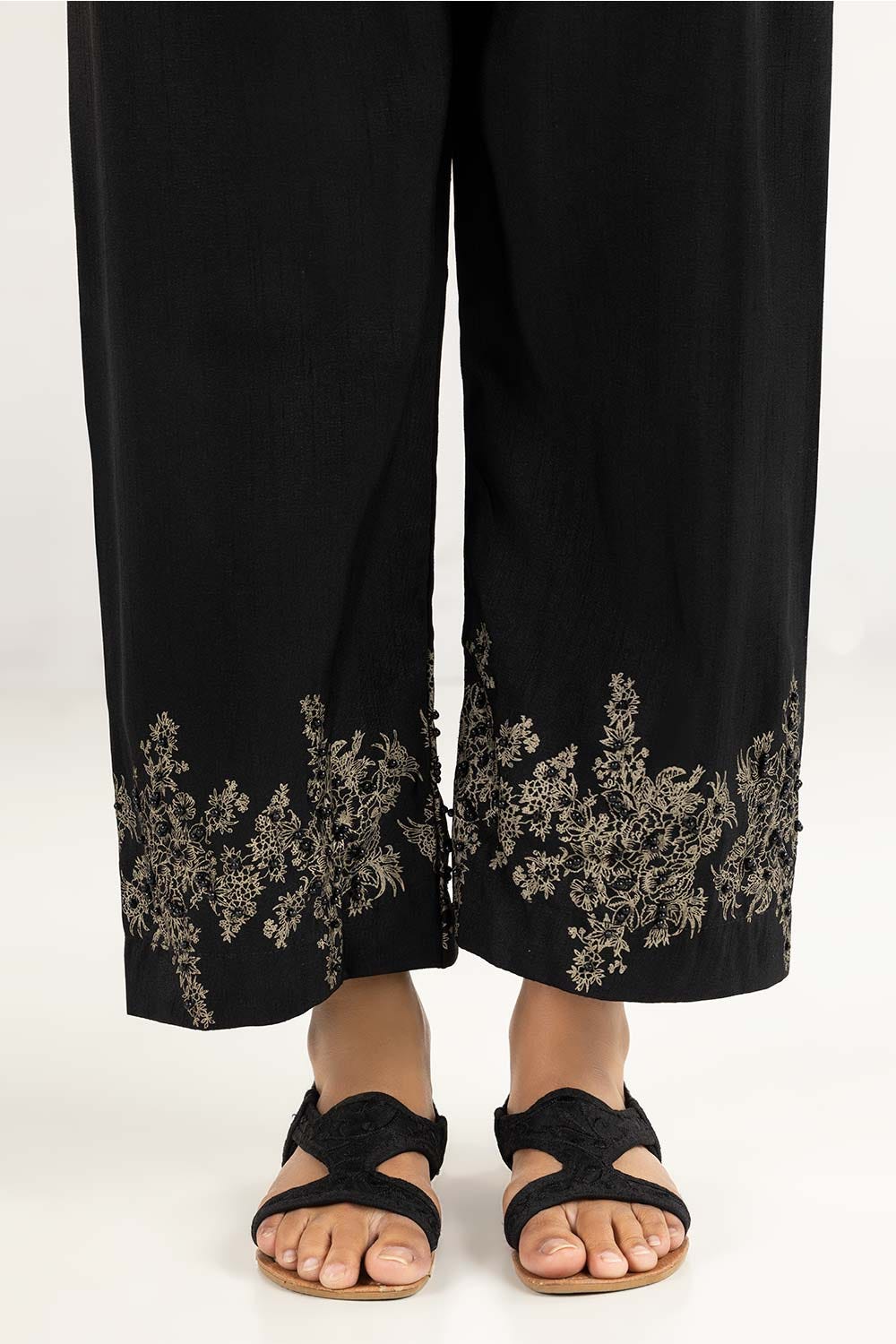 Black Raw Silk Screen Printed Trousers TR-22-128