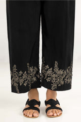 Black Raw Silk Screen Printed Trousers TR-22-128