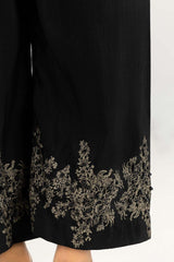 Black Raw Silk Screen Printed Trousers TR-22-128