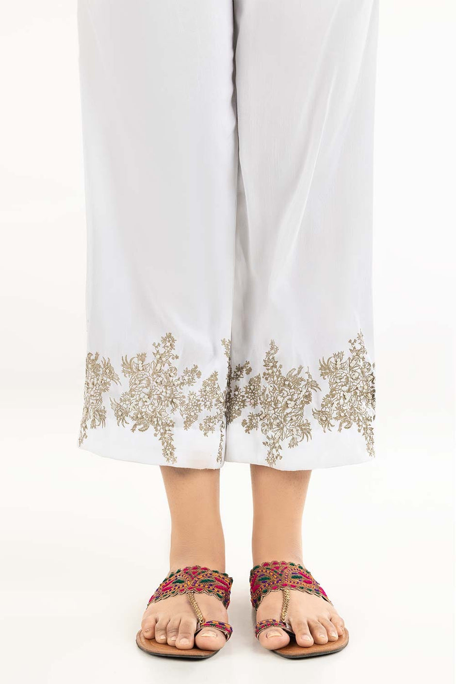 Off White Raw Silk Screen Printed Trousers