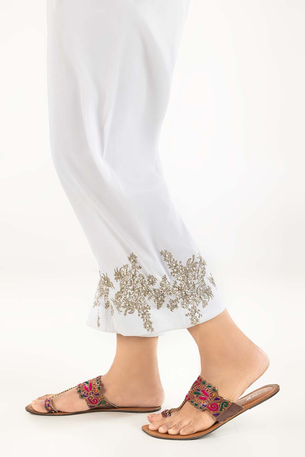 Off White Raw Silk Screen Printed Trousers TR-22-128