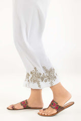 Off White Raw Silk Screen Printed Trousers TR-22-128