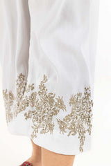 Off White Raw Silk Screen Printed Trousers TR-22-128