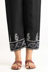 Black Raw Silk Embroidered Trousers TR-22-129