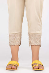 Beige Embroidered Cambric Trousers TR-22-12
