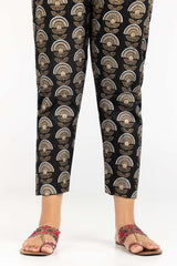 Black Raw Silk Screen Printed Trousers TR-22-130