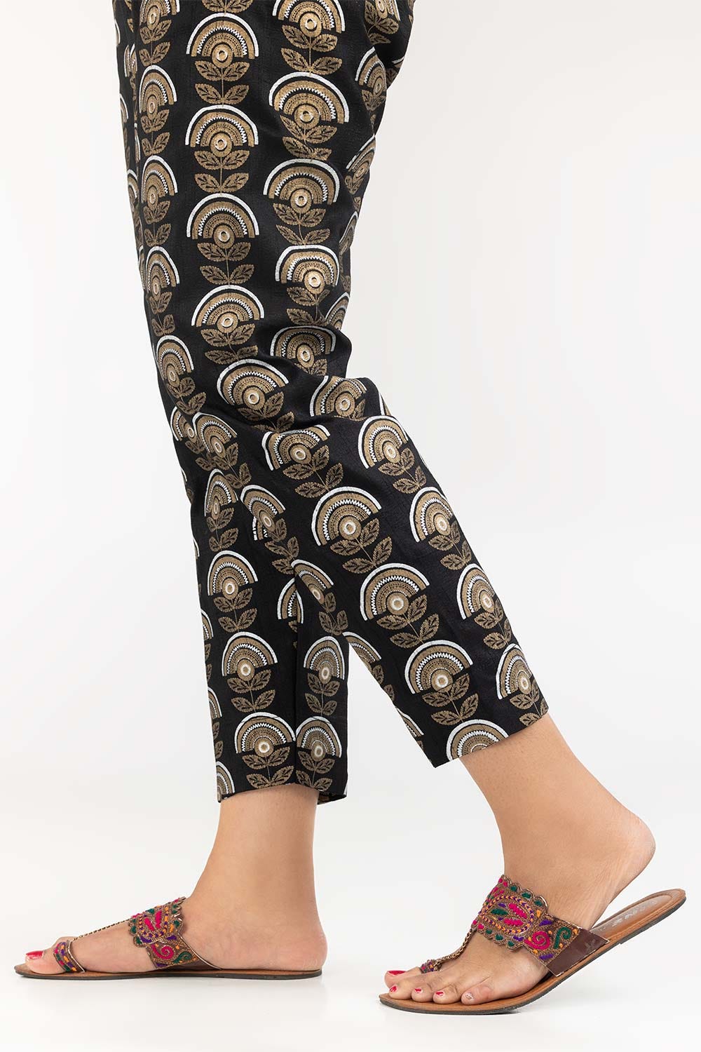 Black Raw Silk Screen Printed Trousers TR-22-130