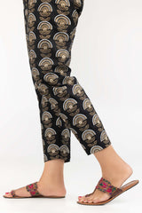 Black Raw Silk Screen Printed Trousers TR-22-130