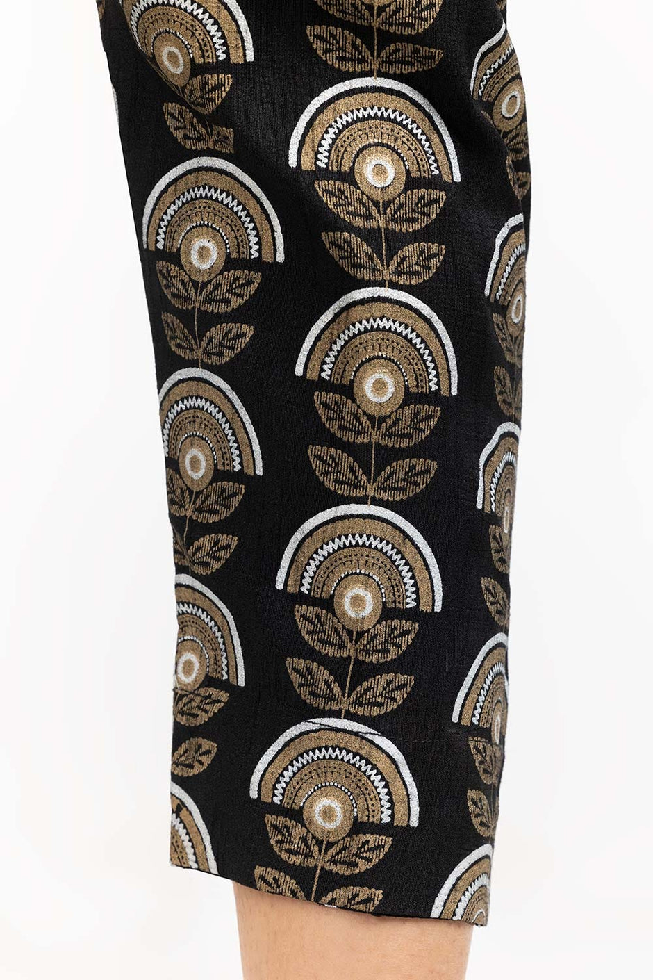 Black Raw Silk Screen Printed Trousers