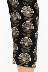 Black Raw Silk Screen Printed Trousers TR-22-130