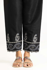 Black Raw Silk Embroidered Trousers TR-22-131