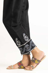Black Raw Silk Embroidered Trousers TR-22-131