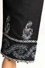 Black Raw Silk Embroidered Trousers TR-22-131