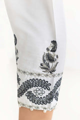 Off White Raw Silk Embroidered Trousers TR-22-131