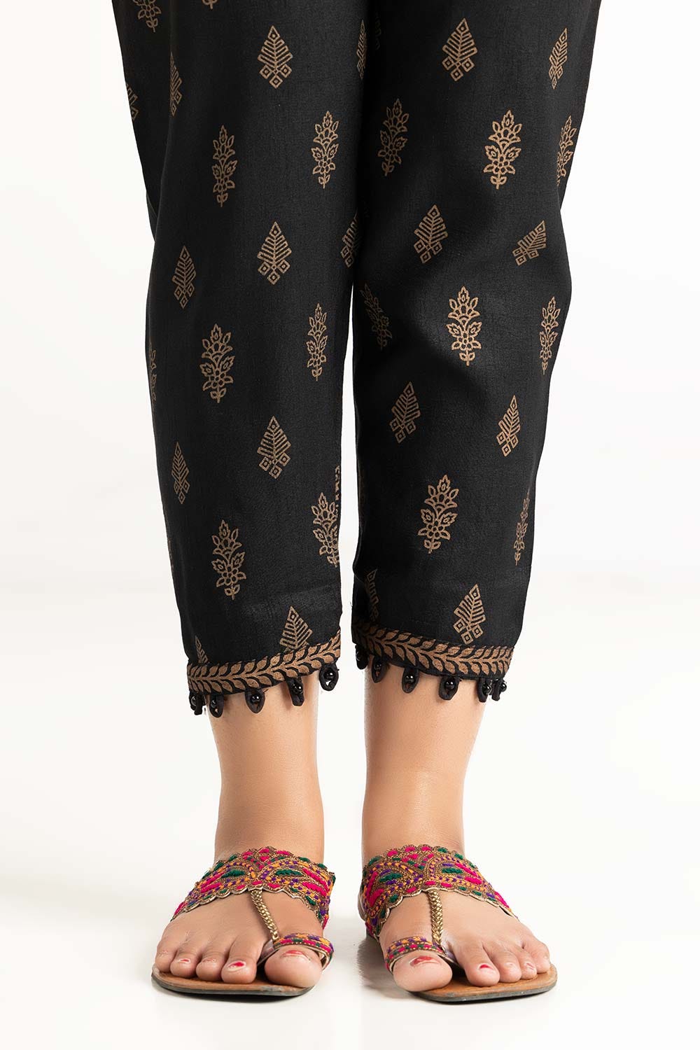 Black Raw Silk Screen Printed Trousers TR-22-133